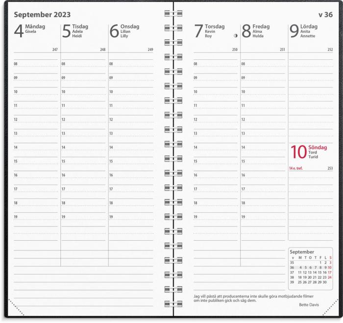 Fickkalender Interplano svart konstlder 2023