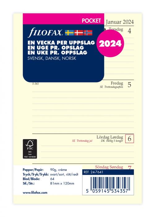 Filofax dagbok Pocket 2024 V/U SWE, DK, NK