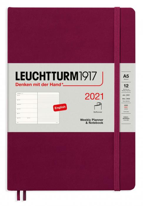 Kalender 2021 Leuchtturm1917 A5 vecka/notesuppslag Port Red Soft