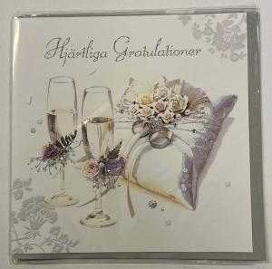 Bröllopskort med kuvert - Hjärtliga gratulationer/vigselringar
