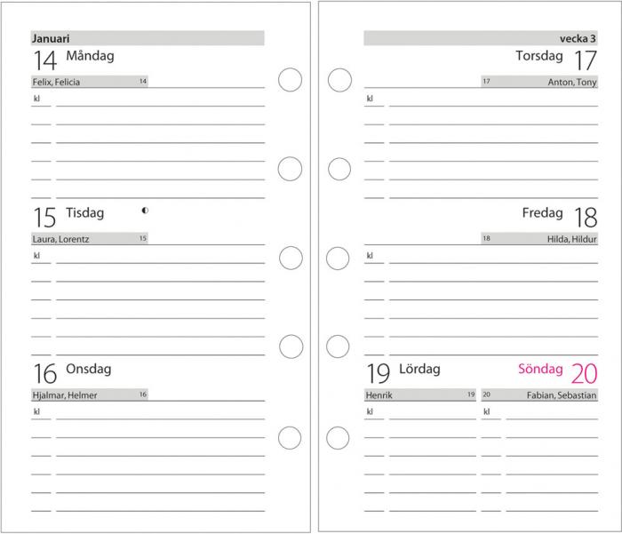 Burde Mini Systemkalender svart skinn 2021