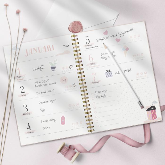 Life Planner Pink, horisontell 2024