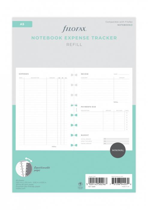 Filofax Expense Tracker Notebook Refill - A5