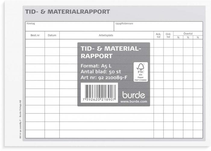 Tid- och materialrapport A5L