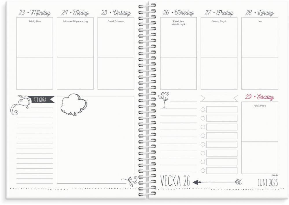 Kalender 2025 Doodle svart konstläder Tora