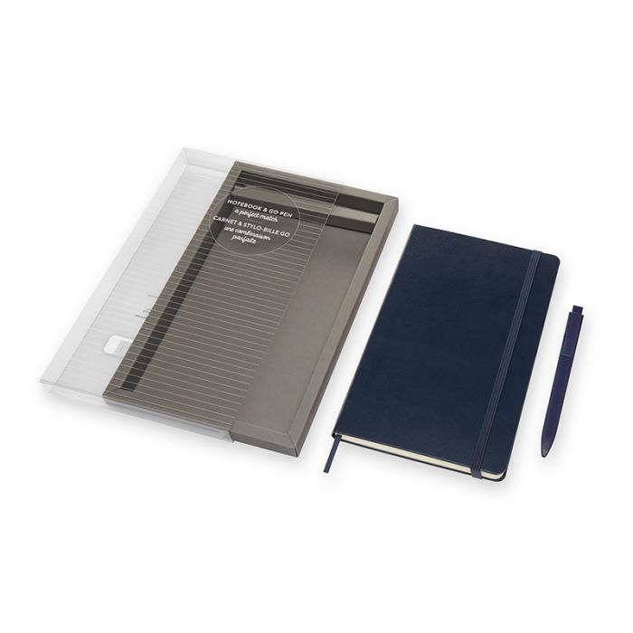 Moleskine Notebook Large & Go Pen set blå