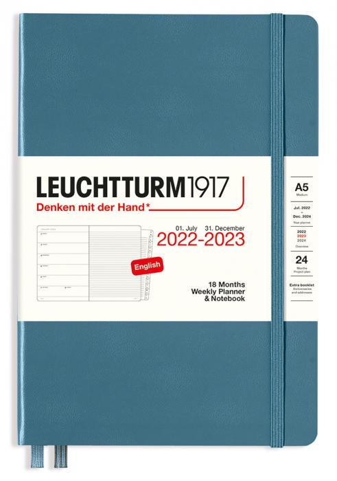 Kalender 2022-23 Leuchtturm1917 A5 vecka/notesuppslag Stone blue