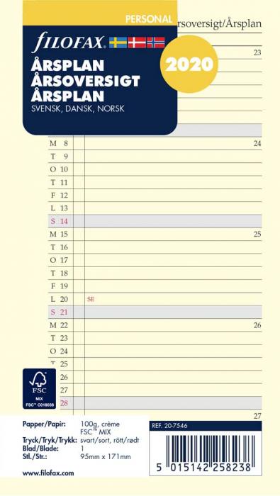 Årsplan Filofax Personal 2020