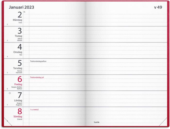 Fickagenda rött konstläder 2023