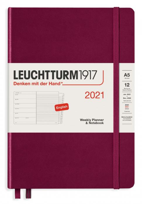 Kalender 2021 Leuchtturm1917 A5 vecka/notesuppslag Port Red