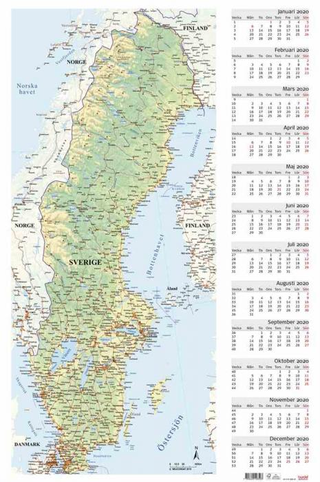 Burde Förlag Väggblad med Sverigekarta 2020 - Kalenderkungen.se