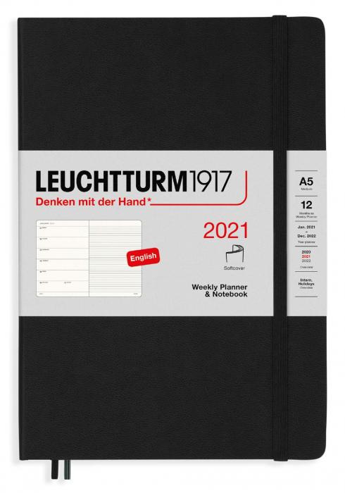 Kalender 2021 Leuchtturm1917 A5 vecka/notesuppslag Black Soft