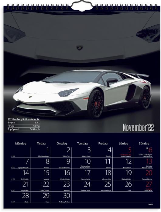 Väggkalender Bilar 2022