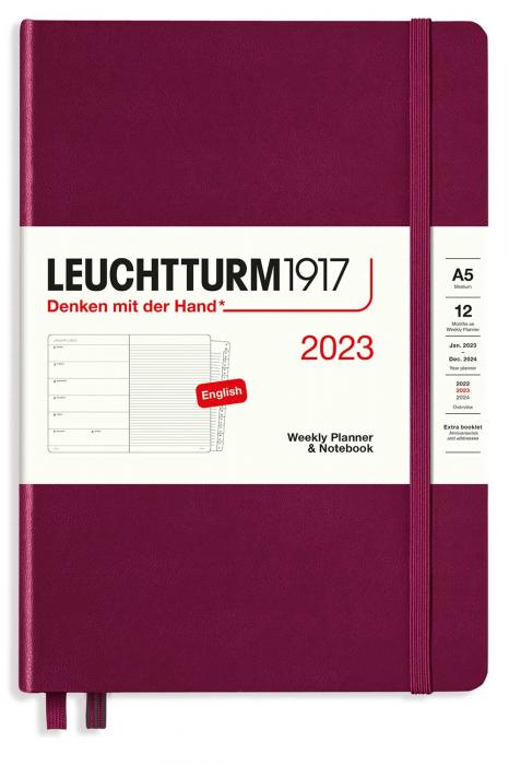Kalender 2023 Leuchtturm1917 A5 vecka/notesuppslag Port Red