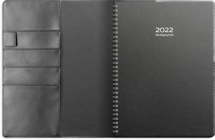Veckojournal svart konstläder med slejf 2022