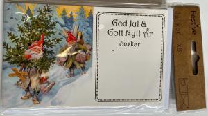 Julkort 8-pack med kuvert Tomtar och gran/Flicka och paket