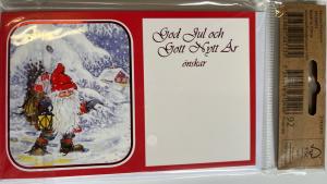 Julkort 8-pack med kuvert Tomte håller lykta/Tomtar och korg