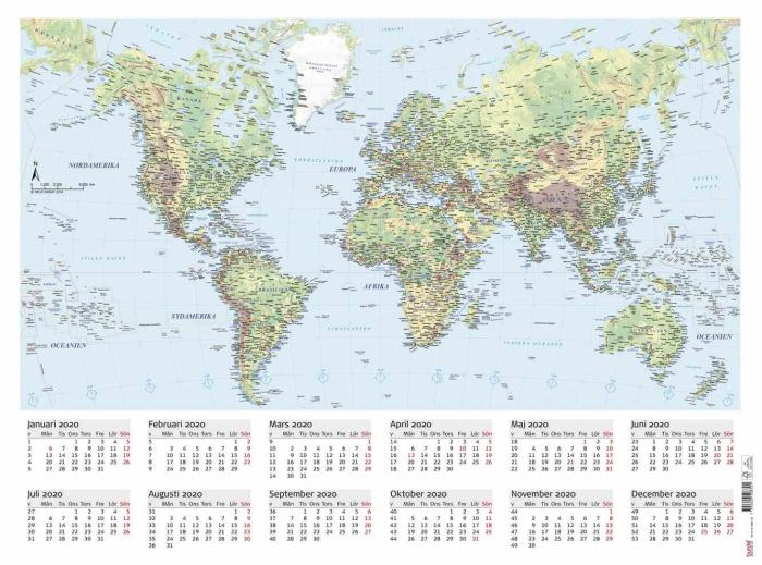 Burde Publishing AB Vggblad med Vrldskarta 2020 - Kalenderkungen.se