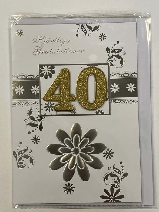 Grattiskort med kuvert - 40 år blomma