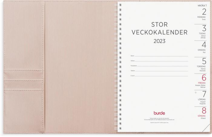 Stor Veckokalender, beige konstlder Amelia med slejf 2024