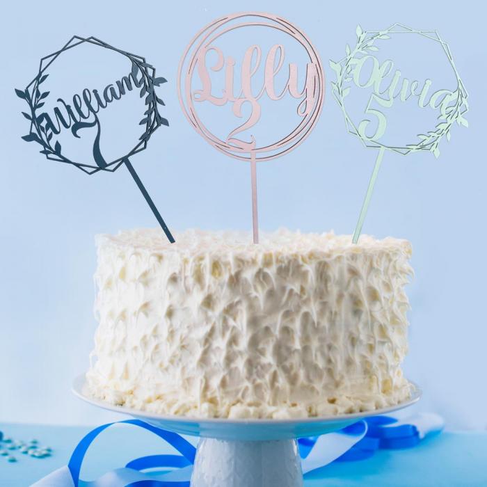 Personlig Cake Topper - Blad/Cirklar 