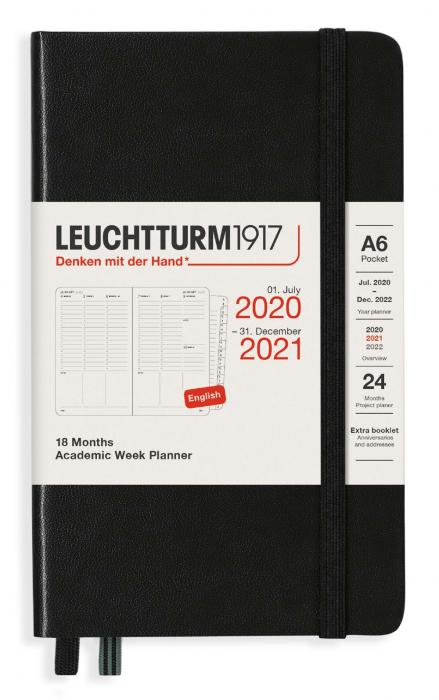 Leuchtturm1917 Kalender 2020-21 Leuchtturm1917 A6 vecka/uppslag Black - Kalenderkungen.se
