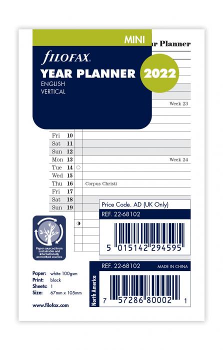 Filofax årsplan mini 2022