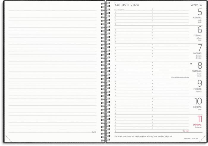 Stor Veckokalender A5 Twist svart 2024