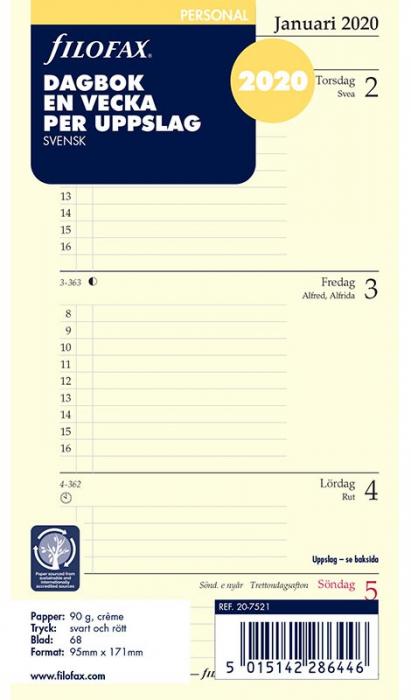 Filofax Filofax dagbok Personal 2020 V/U - Kalenderkungen.se