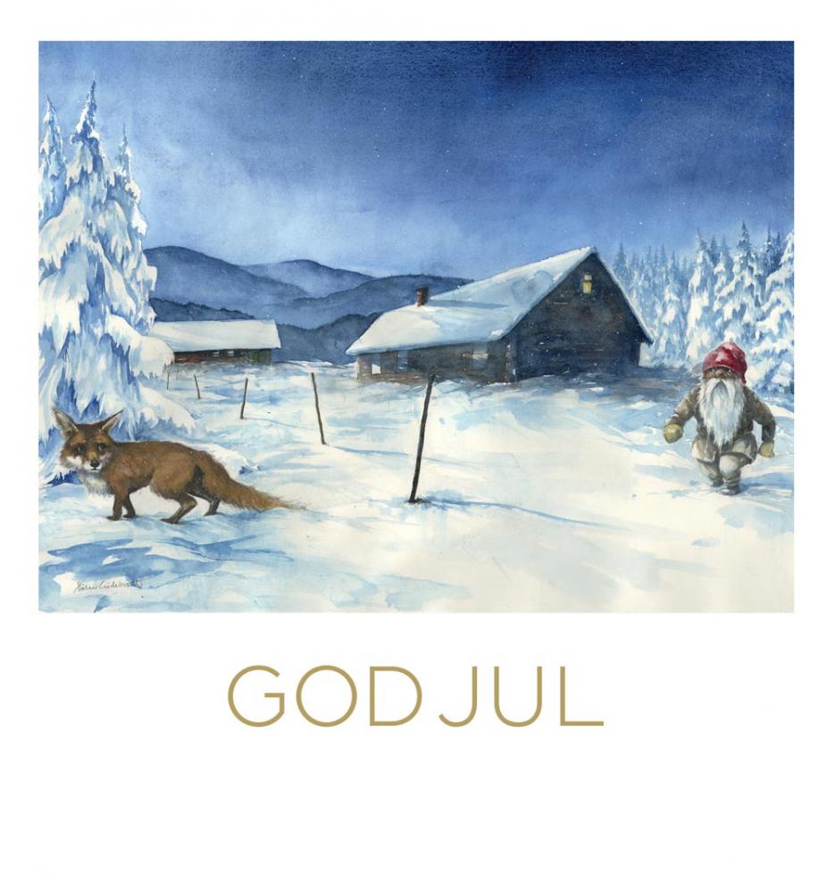 Julkort Cancerfonden 10-pack Tomte & räv/Tomte vid husgavel