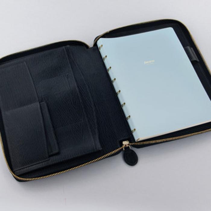 Classic Stitch Zip A4 Folio Black