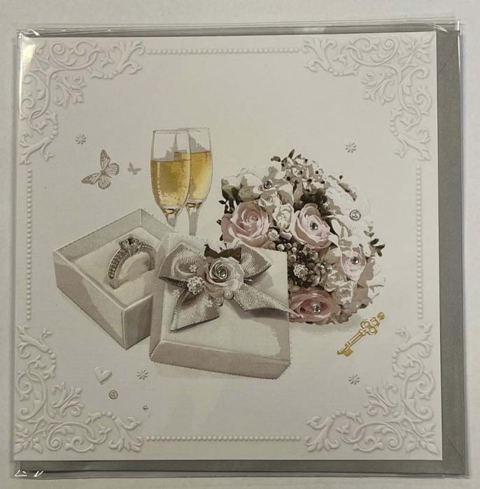 Bröllopskort med kuvert - Vigselringar & Champagneglas