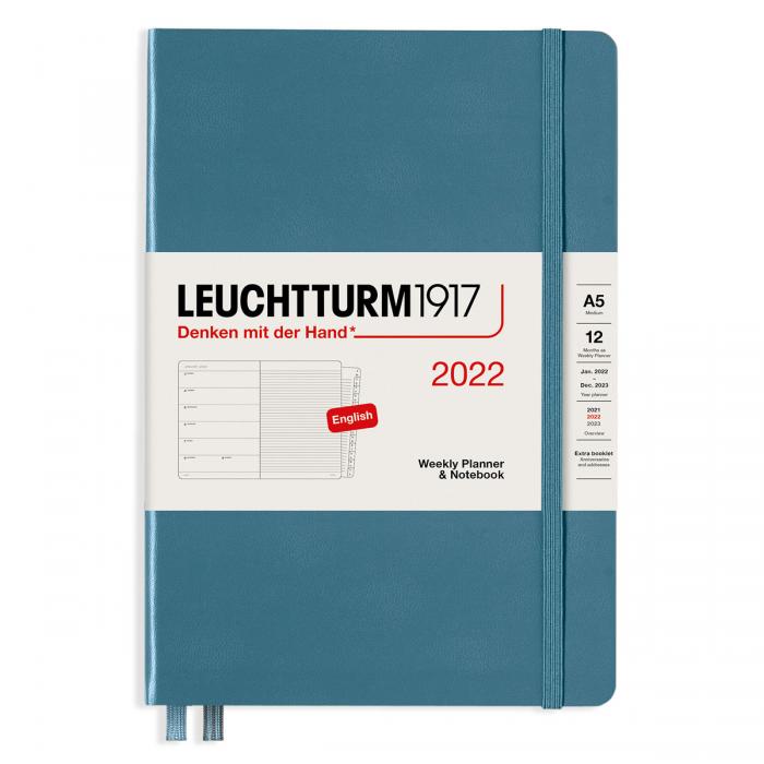 Kalender 2021 Leuchtturm1917 A5 vecka/notesuppslag Stone Blue 2022