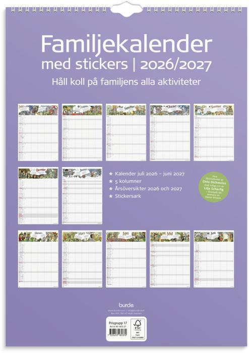 Familjekalender med stickers 2026-2027