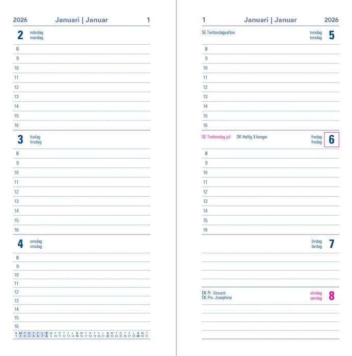 Kalender Letts Executive Slim V/U röd 2026