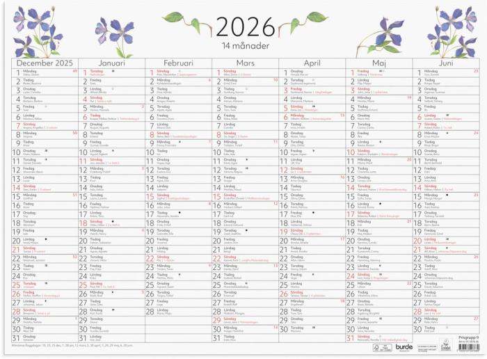 14-månaders väggblad 2026