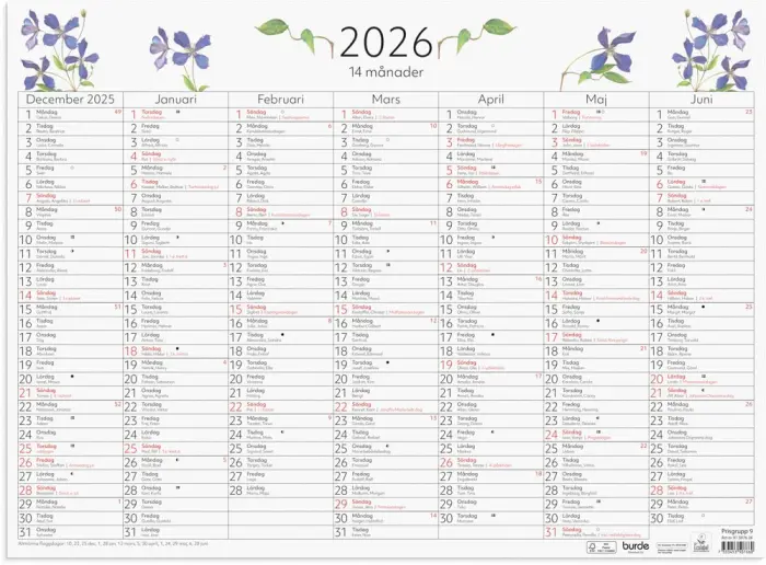 14-månaders väggblad 2026