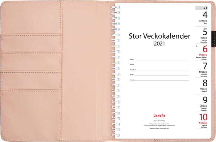 Stor Veckokalender rosa konstläder Melfi 2021