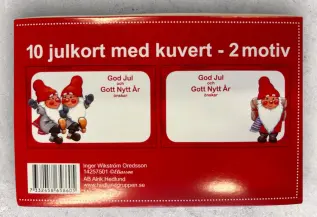 Julkort, enkla med kuvert 10-pack Tomte med paket bakom ryggen