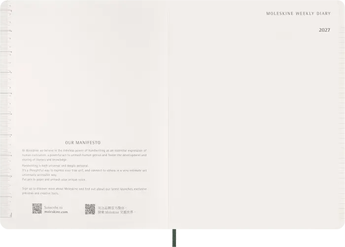 Moleskine Essential Planner Weekly Vertical XXL Myrtle Green 2027