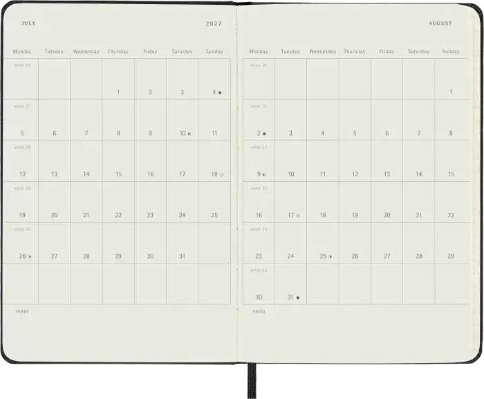 Kalender Moleskine Weekly Planner Vertical Svart hard pocket 2027