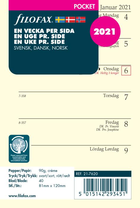 Filofax dagbok pocket vecka/sida 2021