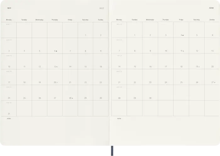 Kalender Moleskine Weekly Notebook Sapphire Blue soft XL 2027
