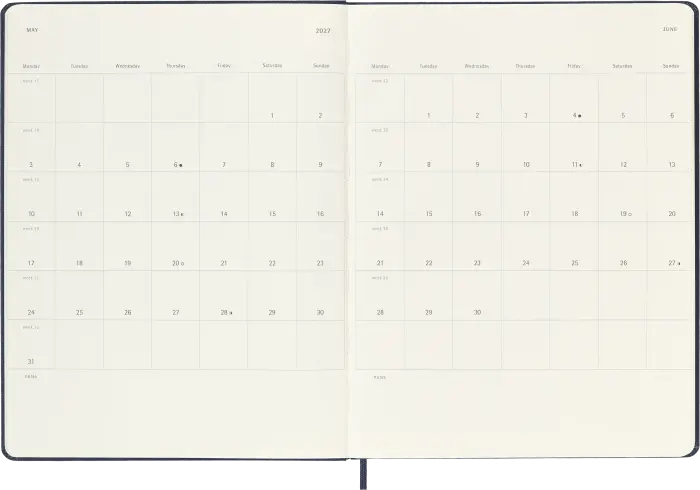 Kalender Moleskine Weekly Notebook Blue hard XL 2027