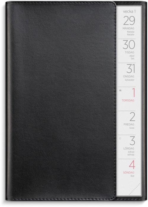 Stor Veckokalender svart konstläder 2026