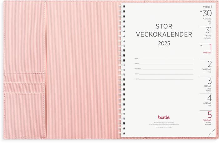 Stor Veckokalender rosa konstläder Amelia 2025 