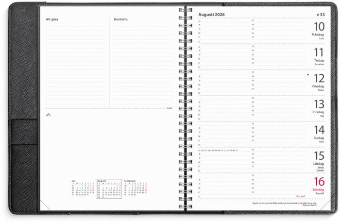 Kalender 2026 Diplomat svart konstläder Tora