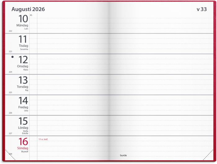 Fickagenda rött konstläder 2026