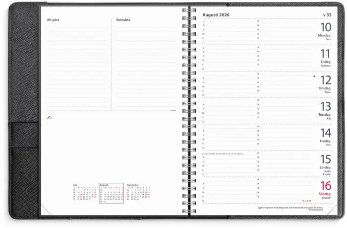 Kalender 2026 Diplomat svart konstläder Tora