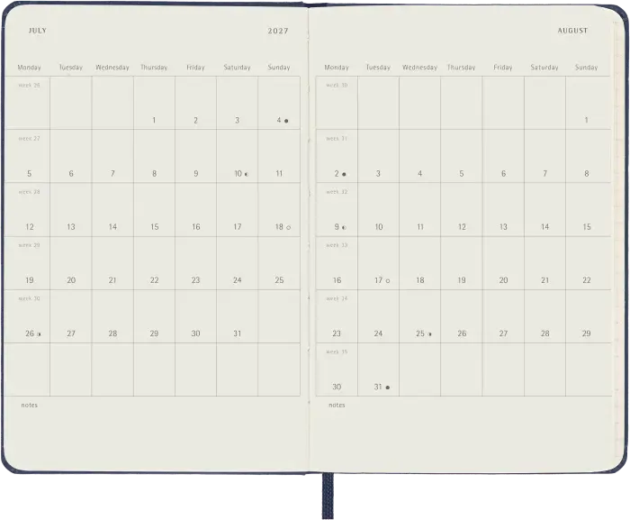 Kalender Moleskine Weekly Notebook Sapphire Blue hard pocket 2027
